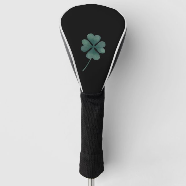 vierblättriges Kleeblatt grün auf schwarzer Wasser Golf Headcover (Vorderseite)