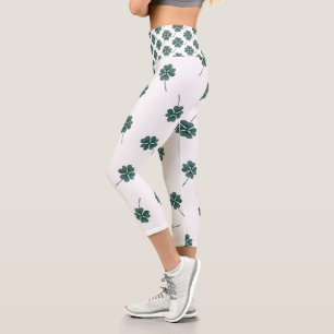 vierblättriges Kleeblatt Grüne Farbe Capri Leggings