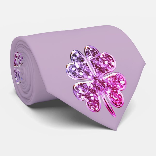 vierblättriges Kleeblatt Gutes, helles, Lila Rosa Krawatte (Gerollt)