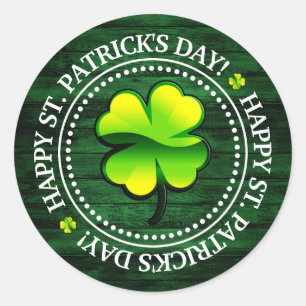 vierblättriges Kleeblatt Happy St. Patrick's Day Runder Aufkleber