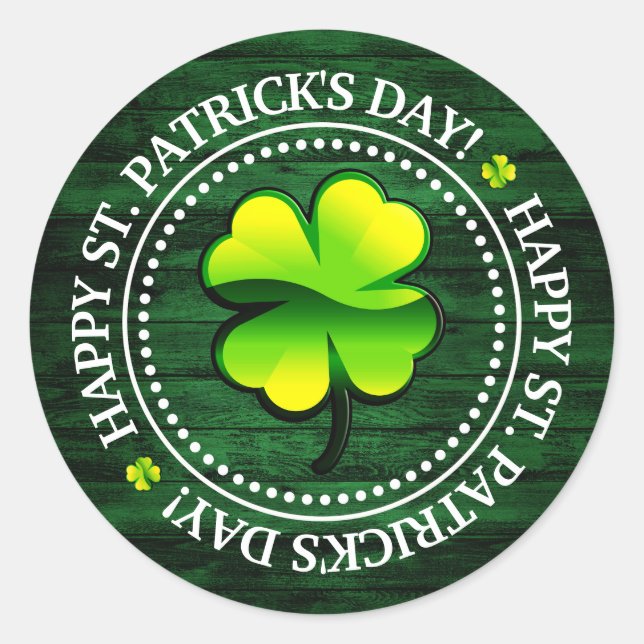 vierblättriges Kleeblatt Happy St. Patrick's Day Runder Aufkleber (Vorderseite)