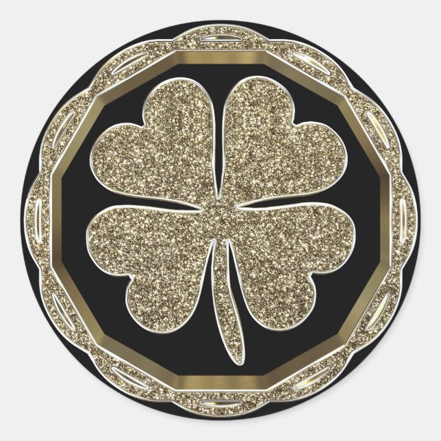 vierblättriges Kleeblatt Imitate Golden Foil Elega Runder Aufkleber (Vorderseite)