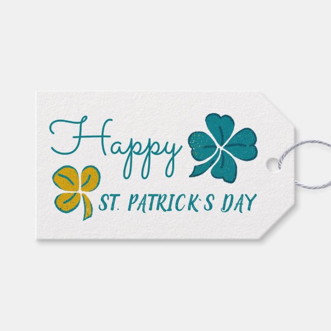 vierblättriges Kleeblatt Kleeblatt Happy St. Patri Geschenkanhänger (Vorderseite (Horizontal))