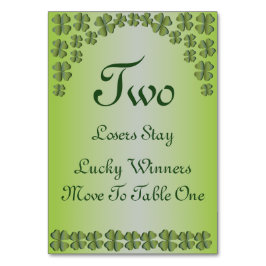 vierblättriges Kleeblatt Lucky Irish Table Card #2 Tischnummer