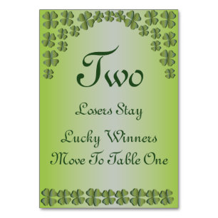 vierblättriges Kleeblatt Lucky Irish Table Card #2 Tischnummer