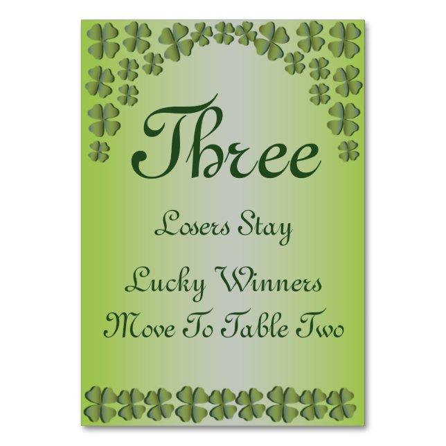 vierblättriges Kleeblatt Lucky Irish Table Card #3 Tischnummer (Vorderseite)