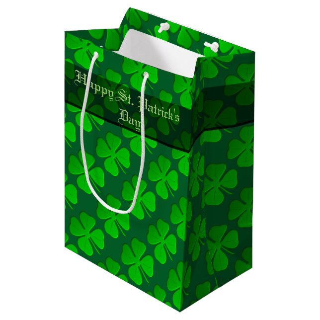 vierblättriges Kleeblatt Muster-Geschenktasche Mittlere Geschenktüte (Vorderseite Schrägansicht)