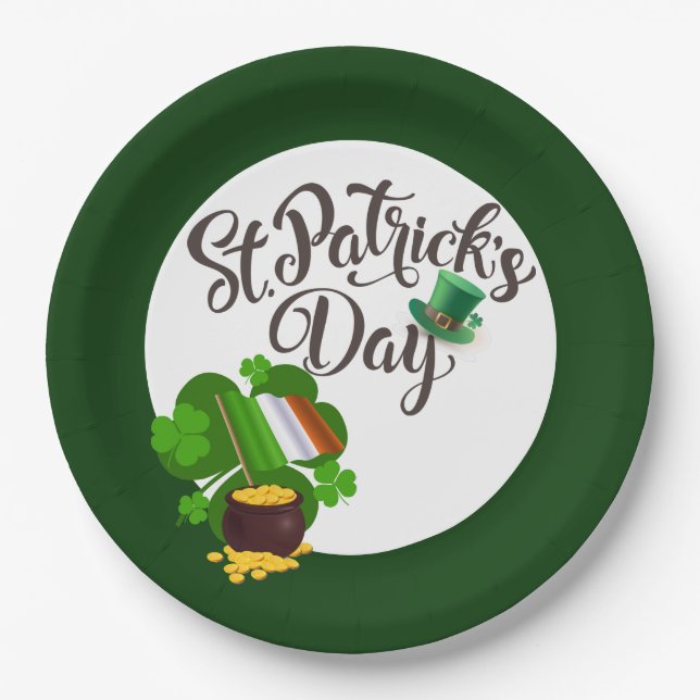 vierblättriges Kleeblatt Pappteller (Vorderseite)