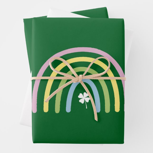 vierblättriges Kleeblatt Rainbow St Patrick's Day Geschenkpapier Set (Beispiel)