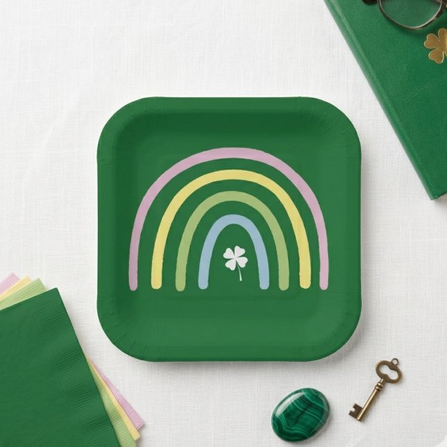 vierblättriges Kleeblatt Rainbow St Patrick's Day Pappteller (Von Creator hochgeladen)