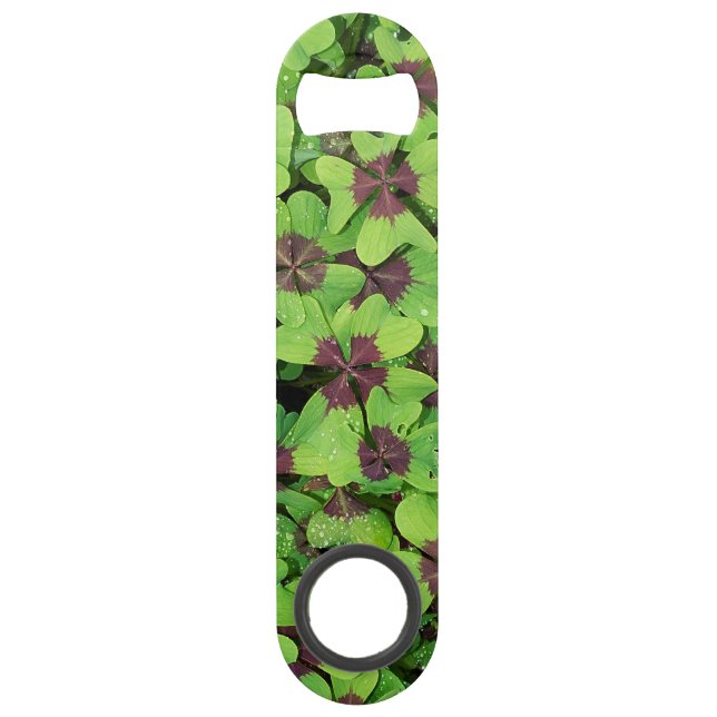 Vierblättriges Kleeblatt (Sorrel) nach Regen Speed Flaschenöffner (Vorderseite)