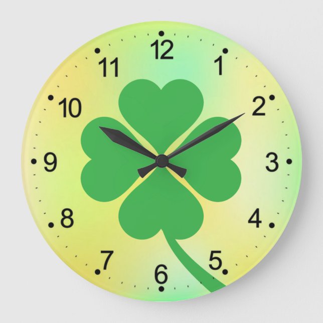 vierblättriges Kleeblatt St. Patrick's Day Design- Große Wanduhr (Vorderseite)