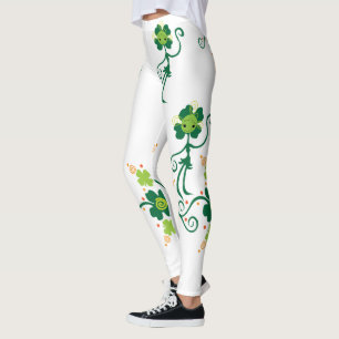 vierblättriges Kleeblatt Stick Lady mit Blume Leggings