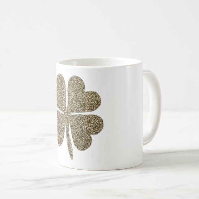vierblättriges Kleeblatt Viel Glück-Symbol Gold un Kaffeetasse (VorderseiteRechts)