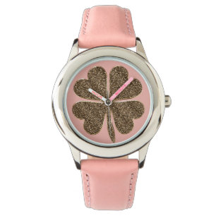 vierblättriges Kleeblatt Viel Glück Symbol Pink Go Armbanduhr