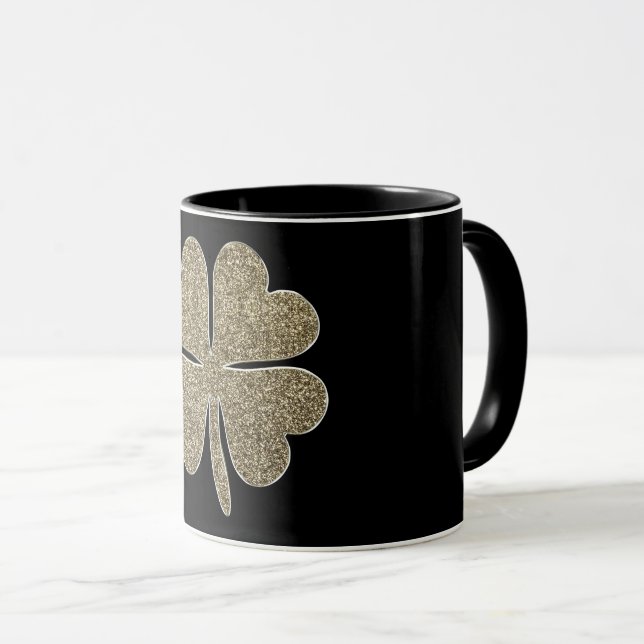 Vierblättriges Kleeblatt Viel Glück-Symbol Schwarz Tasse (VorderseiteRechts)
