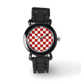 Viereck rotes, weißes Retro-Quadrat Armbanduhr