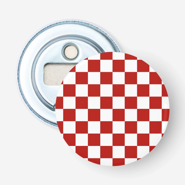 Viereck rotes, weißes Retro-Quadrat Flaschenöffner (Vorderseite)