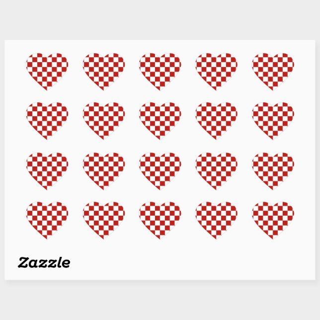 Viereck rotes, weißes Retro-Quadrat Herz-Aufkleber (Blatt)