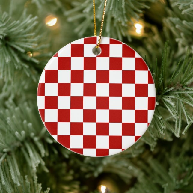 Viereck rotes, weißes Retro-Quadrat Keramik Ornament (Baum)