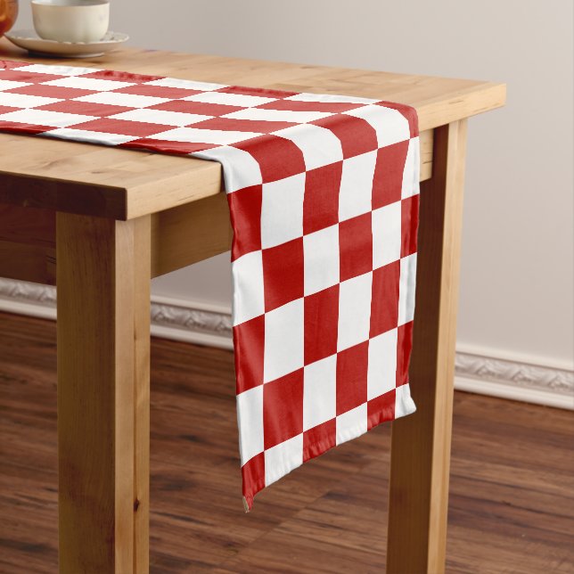 Viereck rotes, weißes Retro-Quadrat Kurzer Tischläufer (Beispiel)