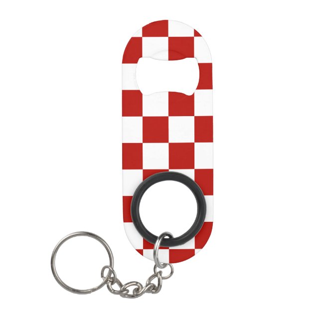 Viereck rotes, weißes Retro-Quadrat Mini Flaschenöffner (Vorderseite)