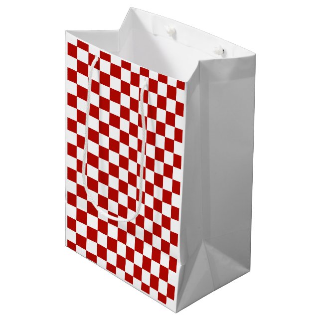 Viereck rotes, weißes Retro-Quadrat Mittlere Geschenktüte (Vorderseite Schrägansicht)