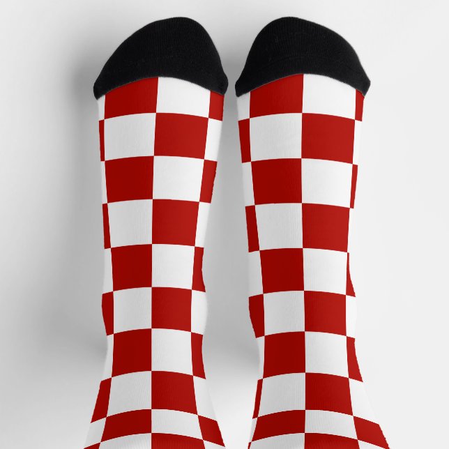 Viereck rotes, weißes Retro-Quadrat Socken (Oben)