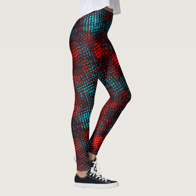 Viereckig gekratzt in hellblau und rot. leggings (Rechts)