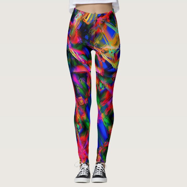 Viereckige Quadrate mit bunten Pinselstrichen Leggings (Vorderseite)
