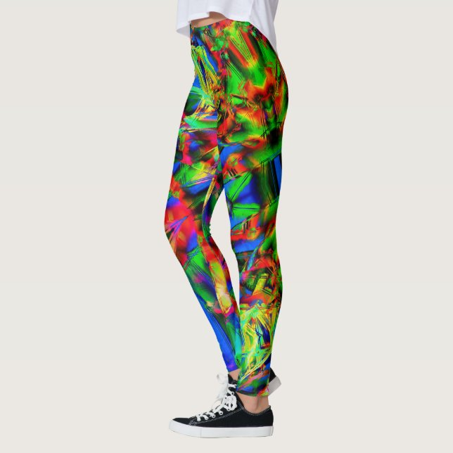 Viereckige Quadrate mit grünen bunten Pinselstrich Leggings (Links)