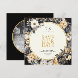 Viereckige Schwarz-Weiß-Schriftzüge Save the Date 
