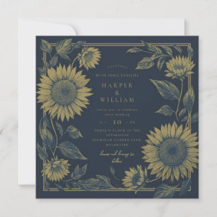 viereckige Sonnenblume, gelbe Hochzeit Einladung