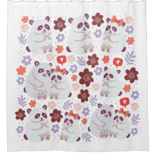 Viereckiges Poster mit niedlichen Pandas Paare in Duschvorhang