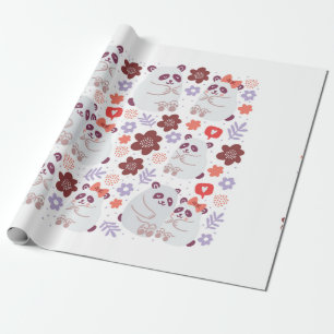 Viereckiges Poster mit niedlichen Pandas Paare in Geschenkpapier