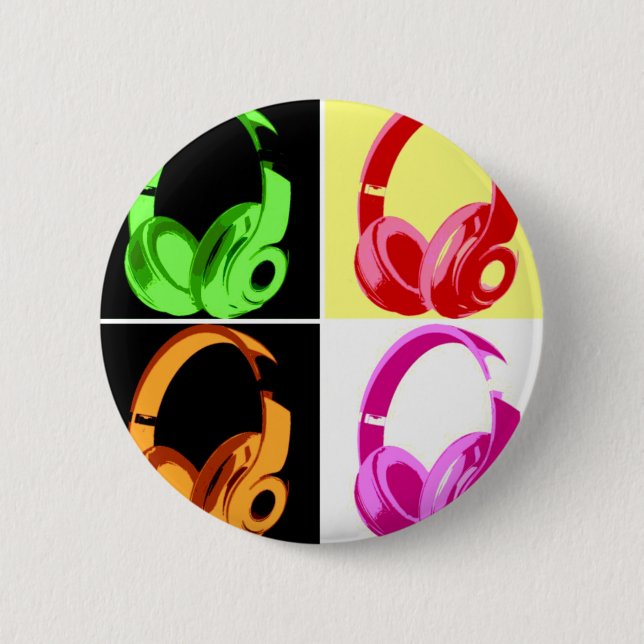 Vierfarbige Kopfhörer Pop Art Head Telefon Button (Vorderseite)