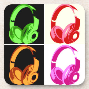 Vierfarbige Kopfhörer Pop Art Head Telefon Getränkeuntersetzer