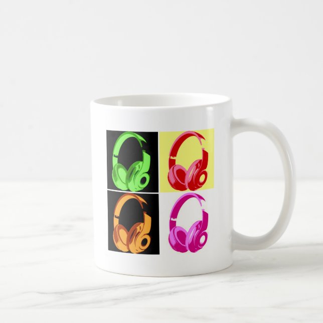 Vierfarbige Kopfhörer Pop Art Head Telefon Kaffeetasse (Rechts)