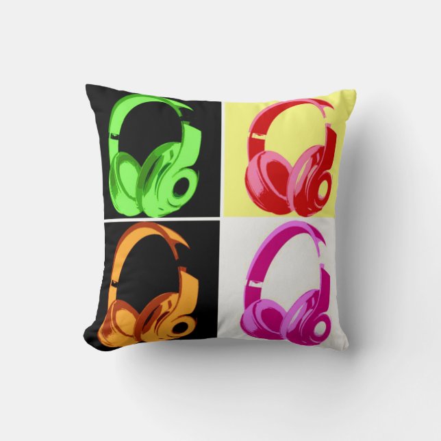 Vierfarbige Kopfhörer Pop Art Head Telefon Kissen (Vorderseite)