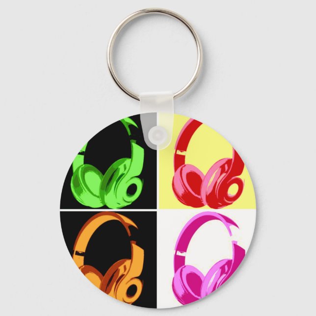 Vierfarbige Kopfhörer Pop Art Head Telefon Schlüsselanhänger (Vorderseite)