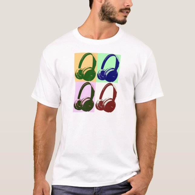 Vierfarbige Pop Art Kopfhörer T-Shirt (Vorderseite)