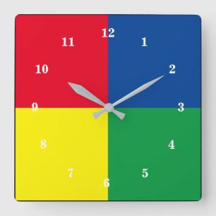 Vierfarbige Wall-Uhr - Farben auswählen Quadratische Wanduhr
