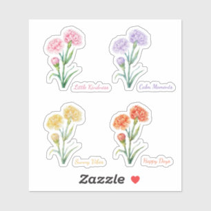 Vierfarbige weiche Nelken-Wasserfarben-Sticker-Set Aufkleber