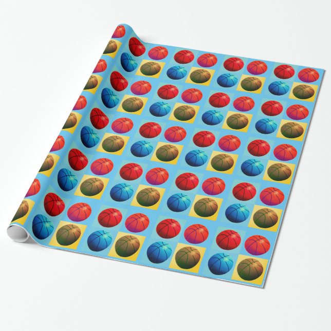 Vierfarbiger Pop Art Basketball Geschenkpapier (Ungerollt)