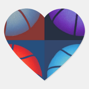 Vierfarbiger Pop Art Basketball Herz-Aufkleber