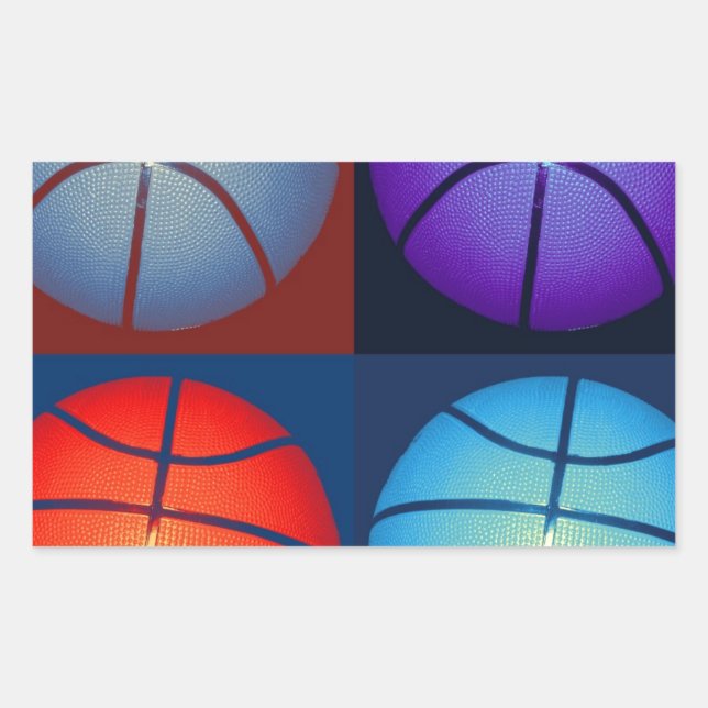 Vierfarbiger Pop Art Basketball Rechteckiger Aufkleber (Vorderseite)