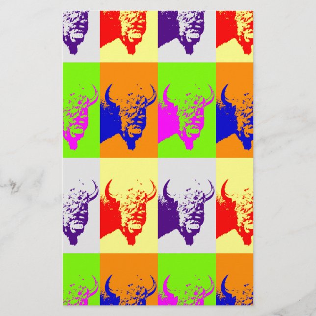 Vierfarbiger Pop Art Buffalo Bison Briefpapier (Vorderseite)