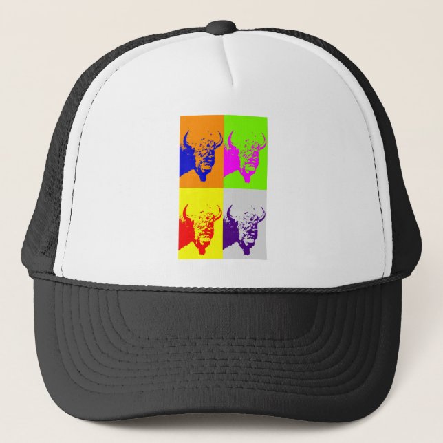 Vierfarbiger Pop Art Buffalo Bison Truckerkappe (Vorderseite)