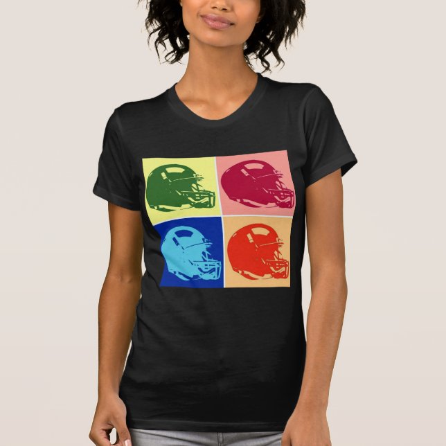Vierfarbiger Pop Art Football Helm T-Shirt (Vorderseite)