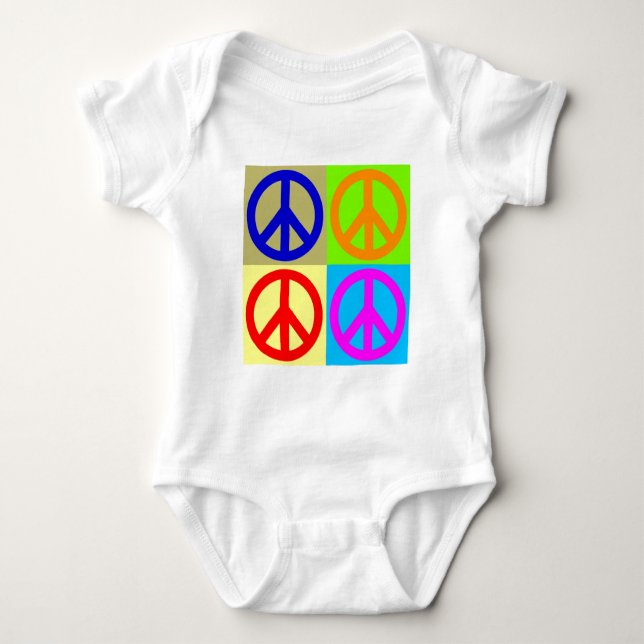 Vierfarbiger Pop Art Peace Sign Baby Strampler (Vorderseite)